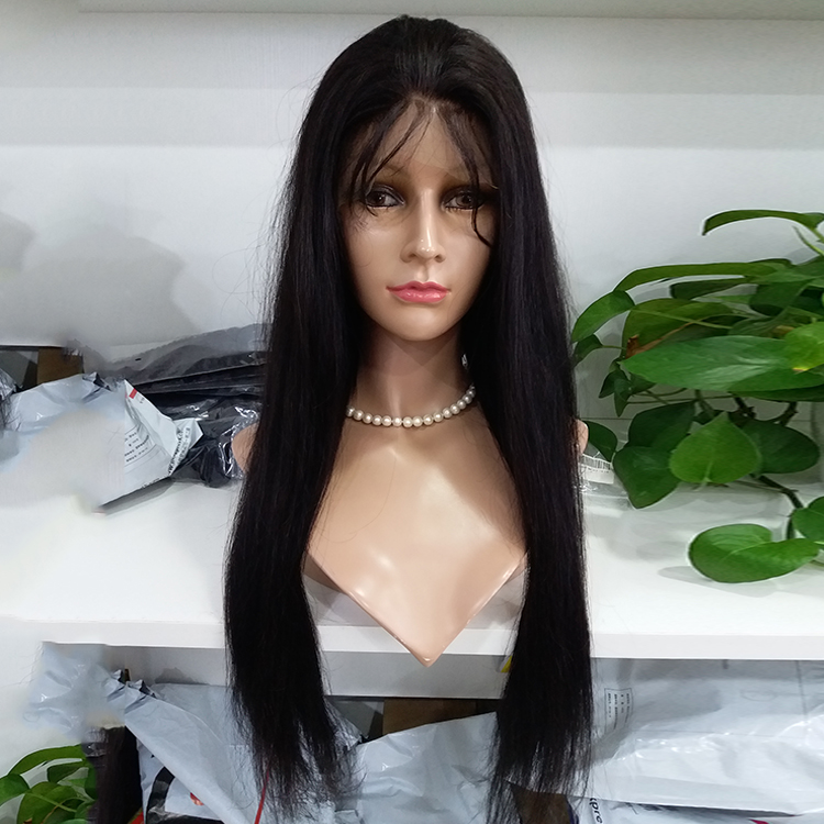 Glueless Lace Front Wig Real Human Hair Black #1b Handtied Lace Wig  LM443